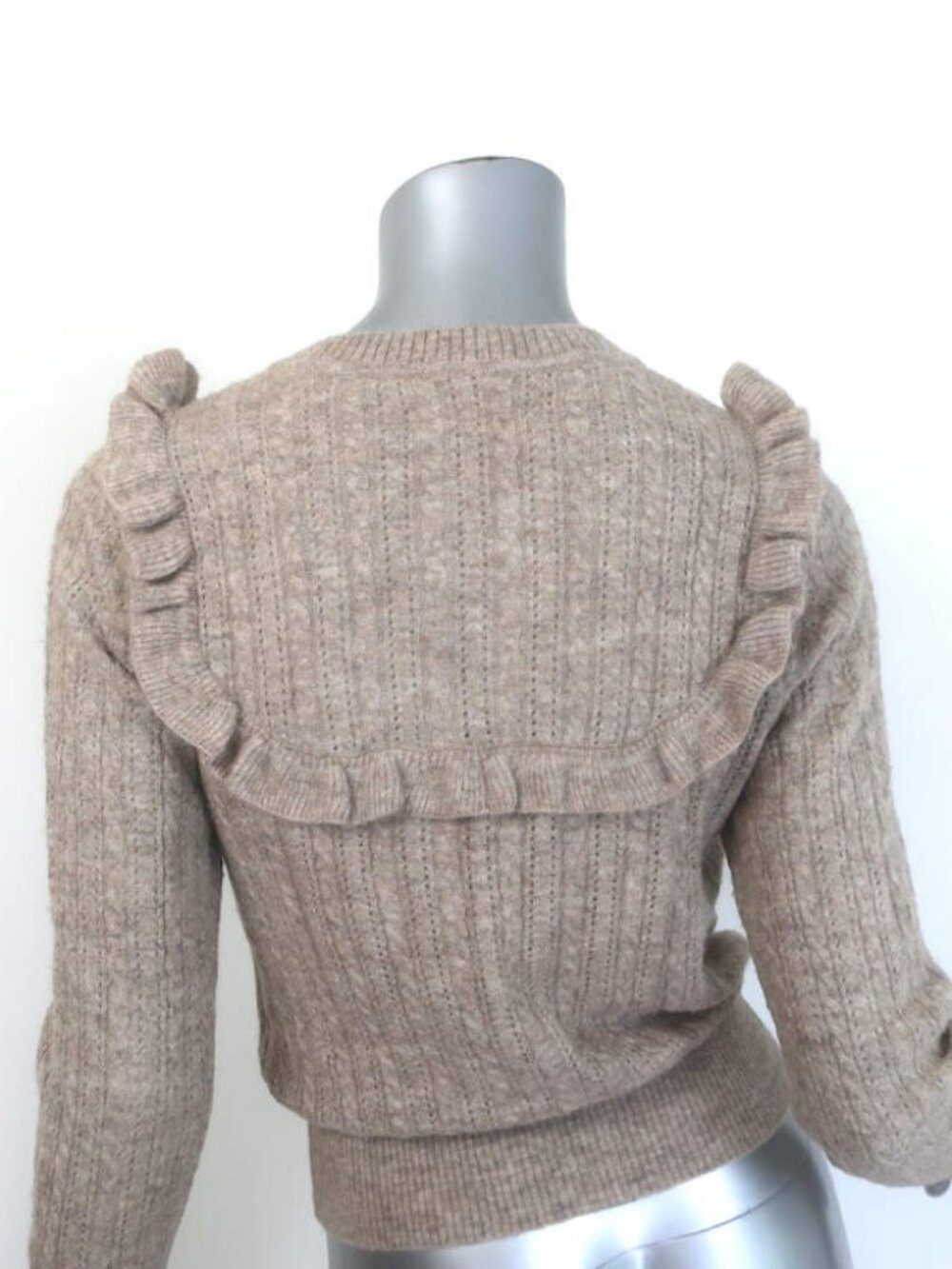 Doen Altheda Ruffled Pointelle Cardigan Oatmeal Alpaca-Wool Size Extra Small - Picture 5 of 8